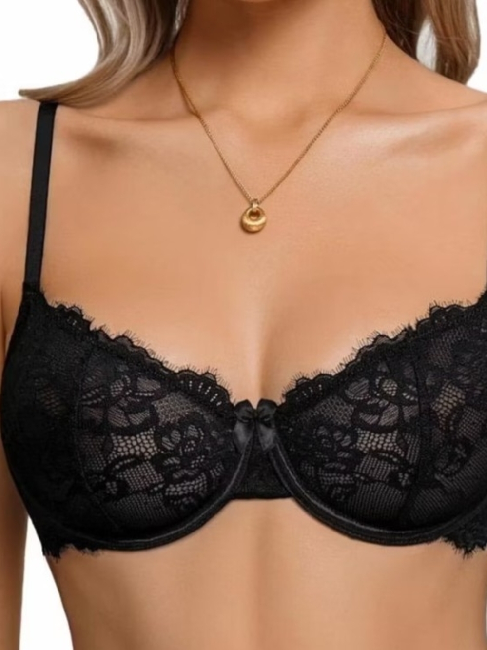 Lace Underwire Balconette Bra - Black M